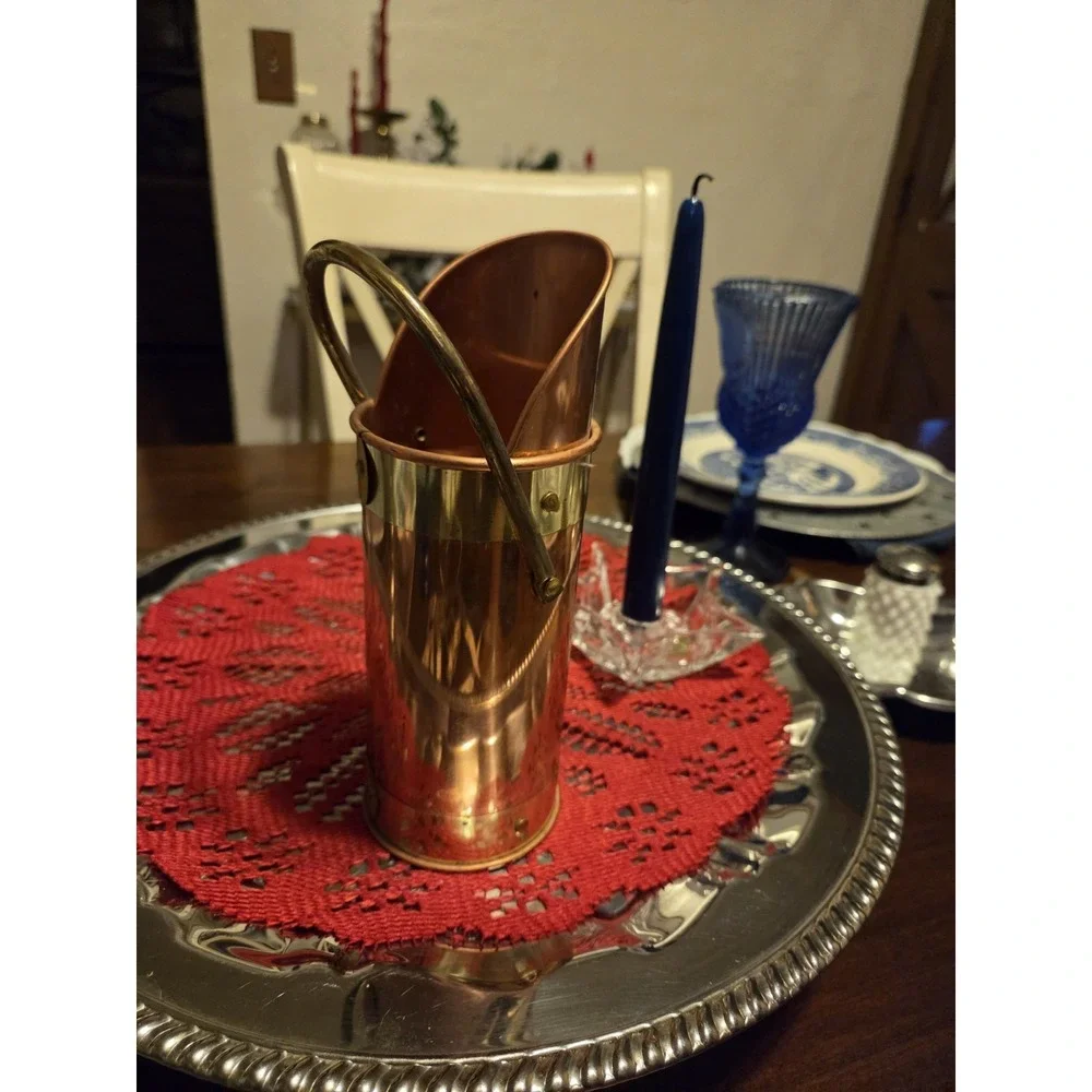 vintage copper and brass fireplace Coal Scuttle Cottagecore Farmhouse Granny